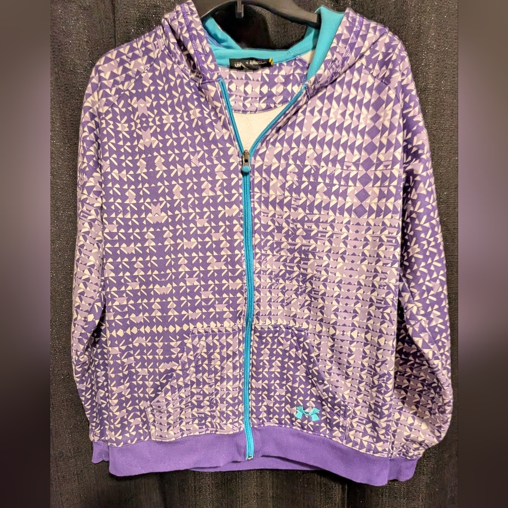 🔥B2G1! NWOT Under Armour size LG Purple and Teal Geometric Jacket With Hood